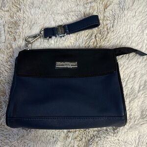 Salvatore Ferragamo Black Textured Clutch with Silver Accent